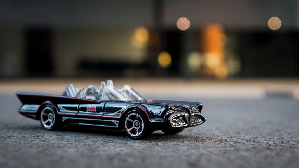 Toy photography of the Batmobile