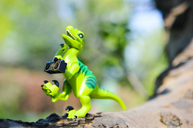 LEGO dinosaur with a soundbox