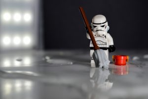 Stormtrooper cleaning floors