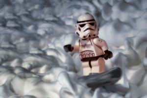 Stormtrooper surfing on a sea of foam
