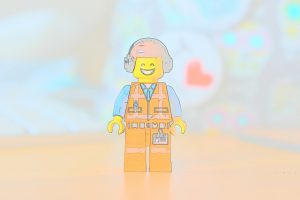 LEGO Emmet figure cartoonised on a camera