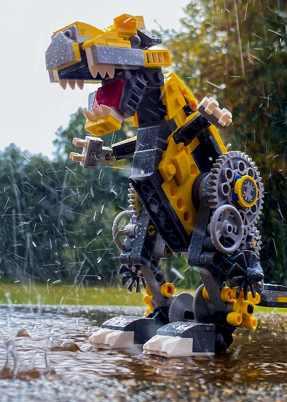 LEGO dinosaur in the rain