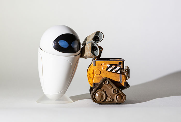 Wall-E and Eve lit with a single Lume Cube.