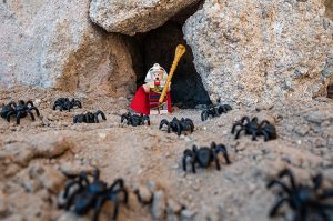 Pharoah Lego Minifigure surrounded by spiders