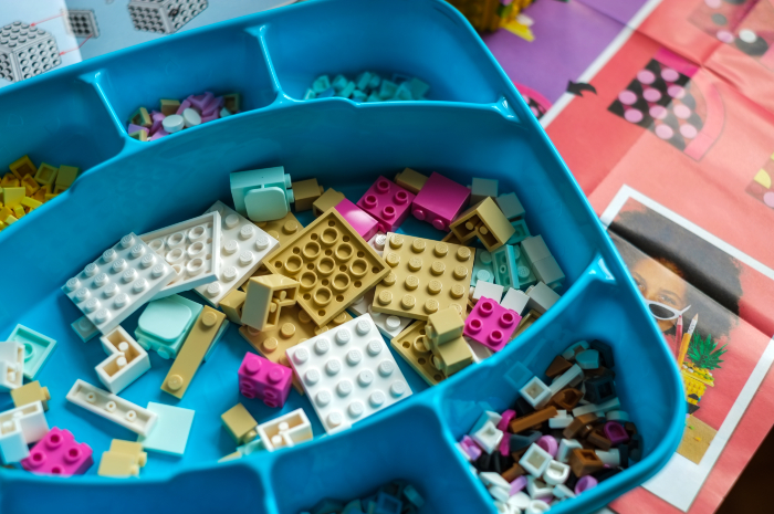 Tray with Lego bricks