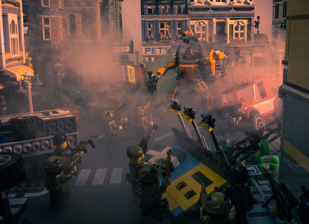 Hero exosuit warrior combats the imposter LEGO army.