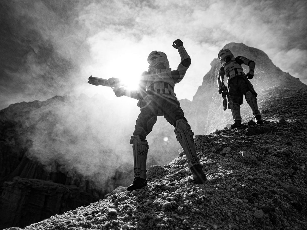 Scarif troopers on patrol on a mountainside