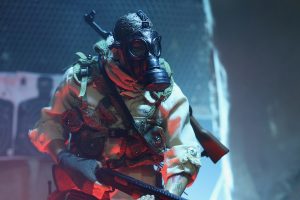 One sixth scale post-apocalyptic pandemic wanderer action figure in gas mask