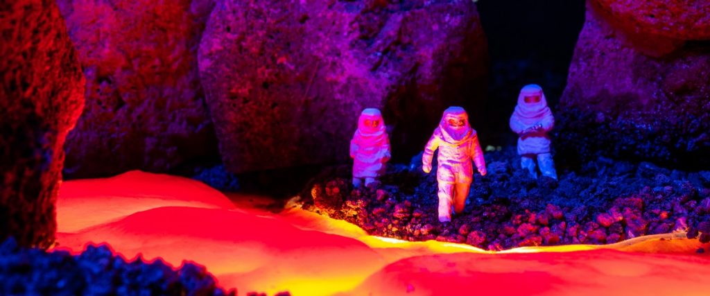 Exploration team ventures close to the lava.