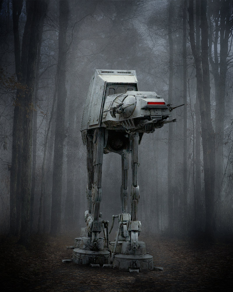 AT-AT in the woods with Photoshop Adjustment Layers