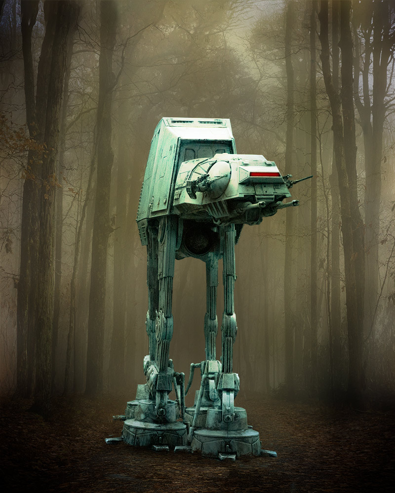 AT-AT in the woods without Photoshop Adjustment Layers.