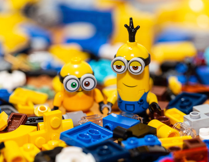 Lego Minions amongst the Lego bricks.