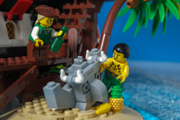 LEGO pirates with statue of tiki golem