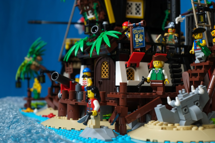 LEGO pirates minifigures on the hideout island