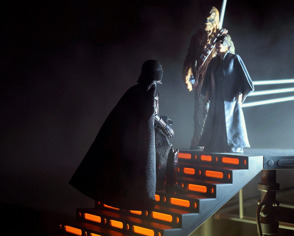 David Prowse as Darth Vader, meets Princess Leia and Chewbacca in the next world