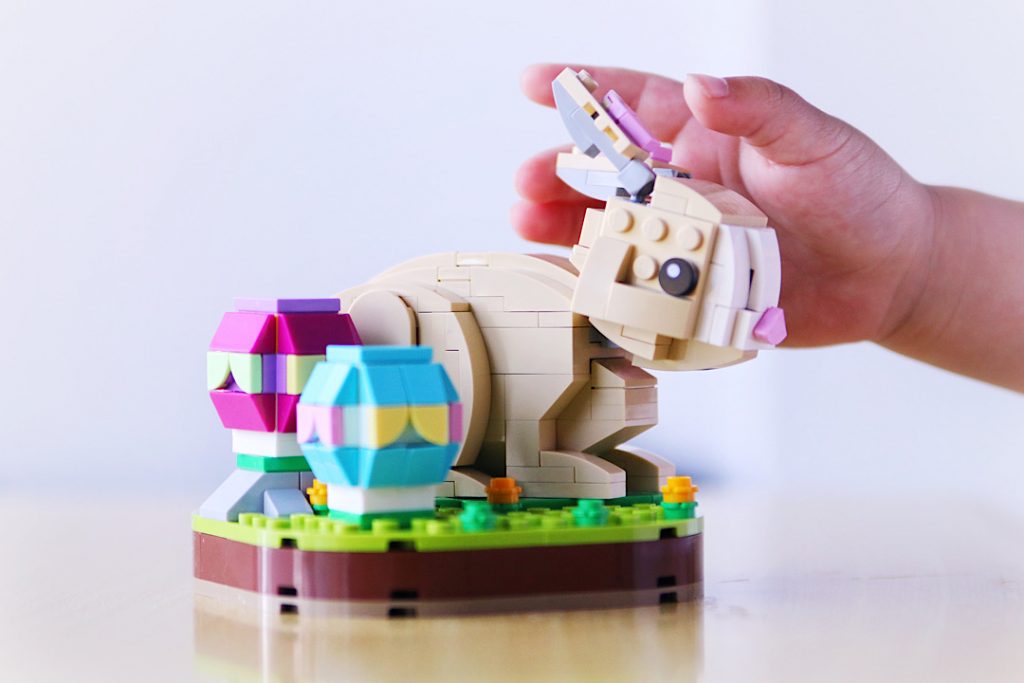 LEGO brick built Easter Bunny and eggs