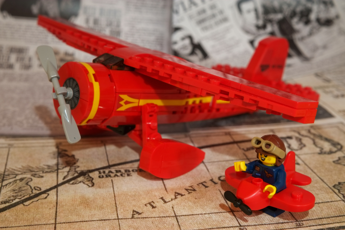 LEGO Lockheed Vega 5B model and the minifigure of Airplane Girl