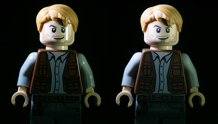 LEGO minifigure with clear coated, compared.