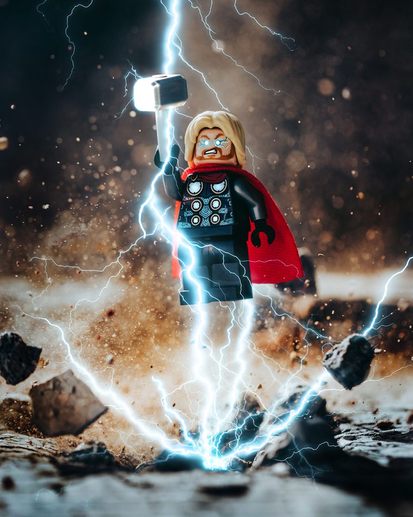LEGO Thor minifigure with lightning