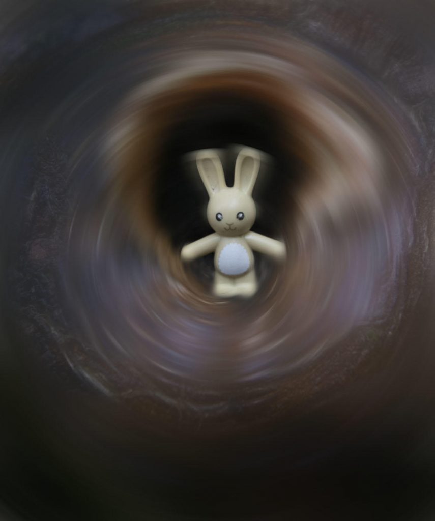 Lego bunny figure in swirling effect