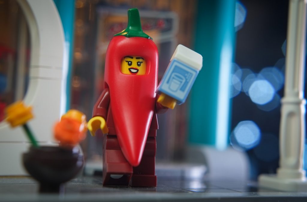 LEGO chili suit girl minifigure with milk