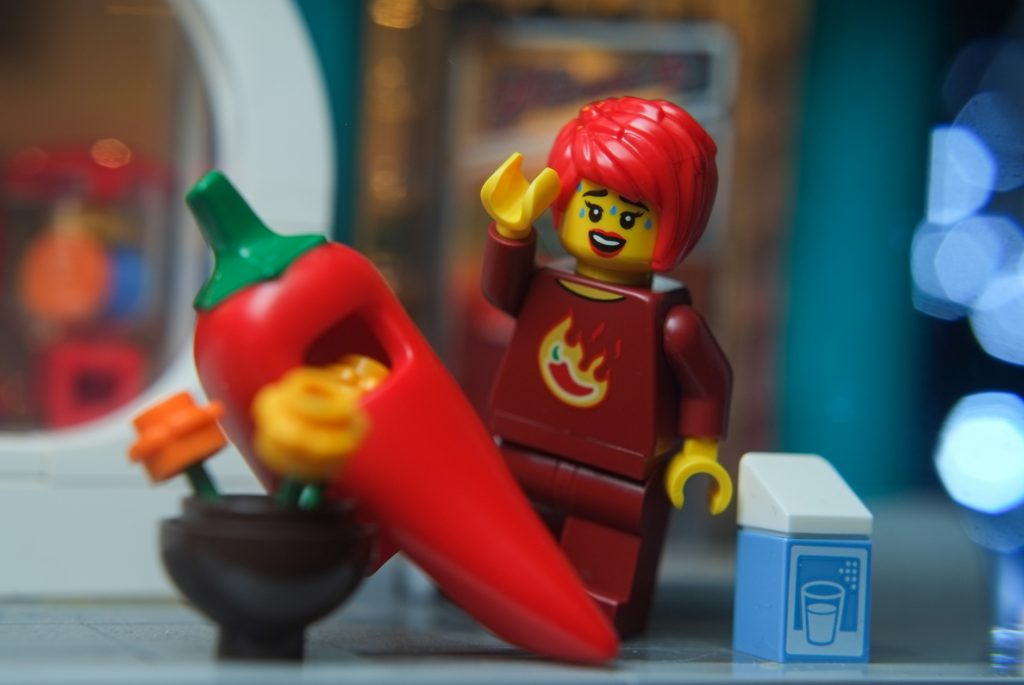 LEGO chili suit girl minifigure with milk