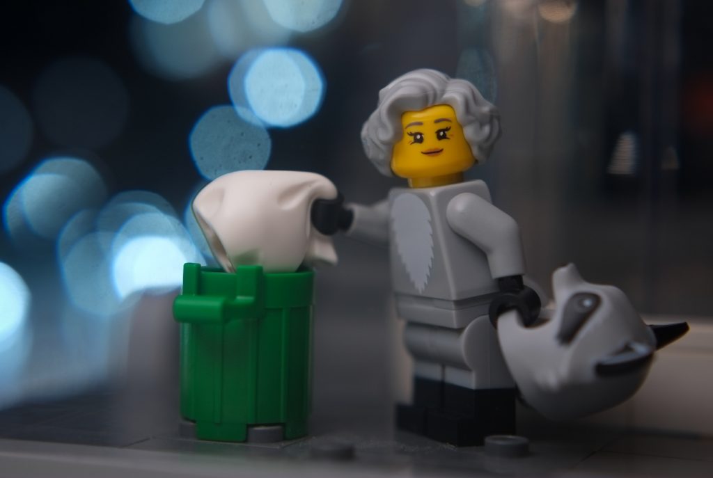 LEGO female minifigure in raccoon suit