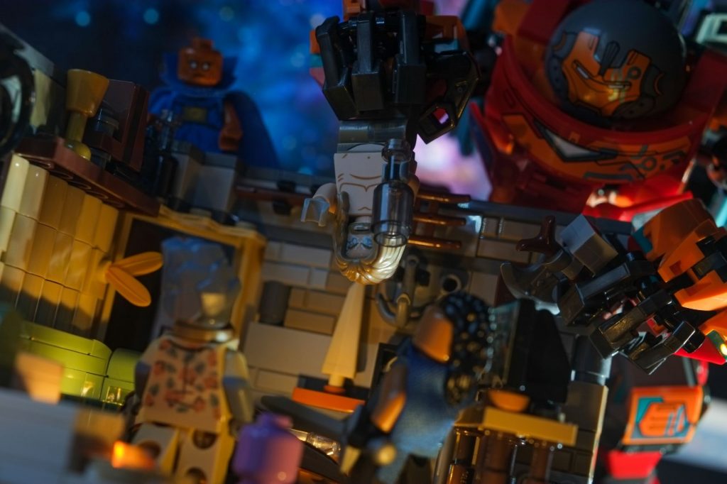 LEGO Sakaarian Iron Man, Marvel Valkyrie and Watcher minifigures in New Asgard