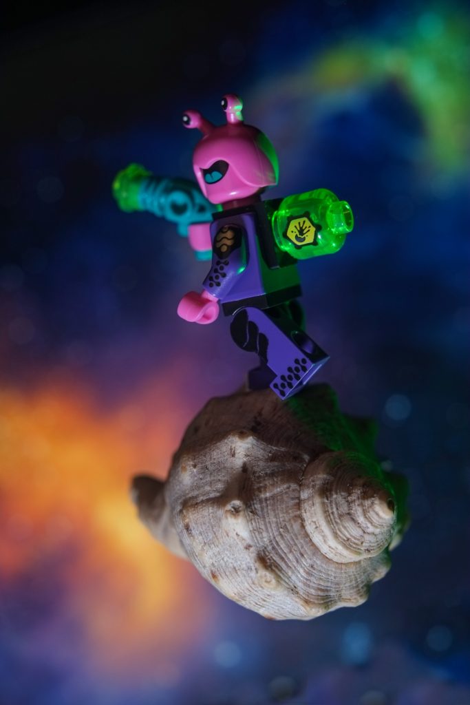 LEGO snail like alien in purple classic space suit