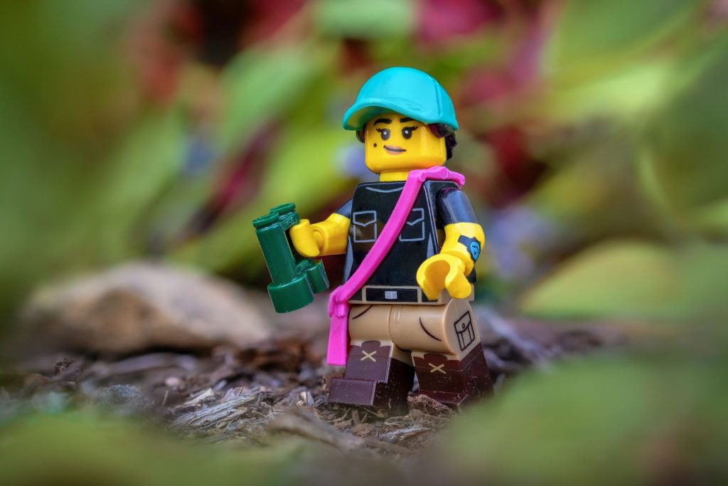 LEGO female birdwatcher in an explorer type of suit