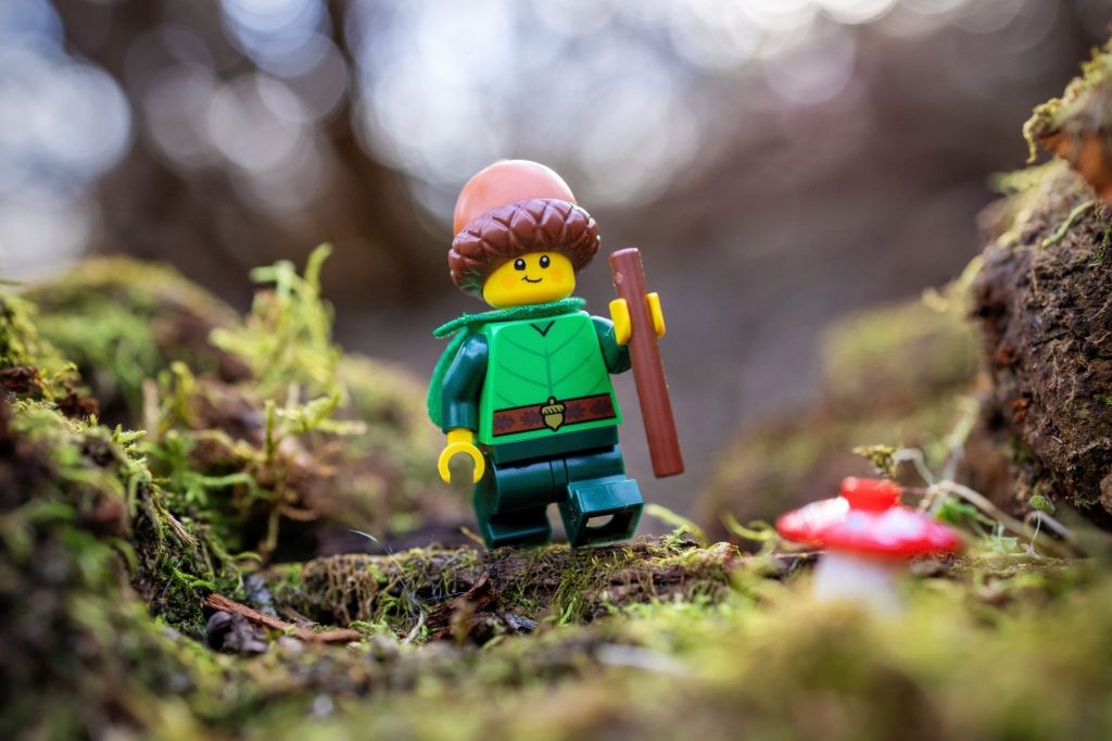 LEGO forest elf boy minifigure with acorn hat