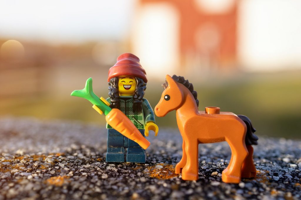 tLEGO Teenage girl minifigure with moulded LEGO foal.