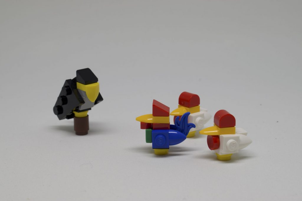 Four LEGO brick built birds