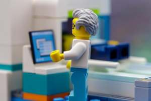 LEGO minifigure doctor in hospital interior