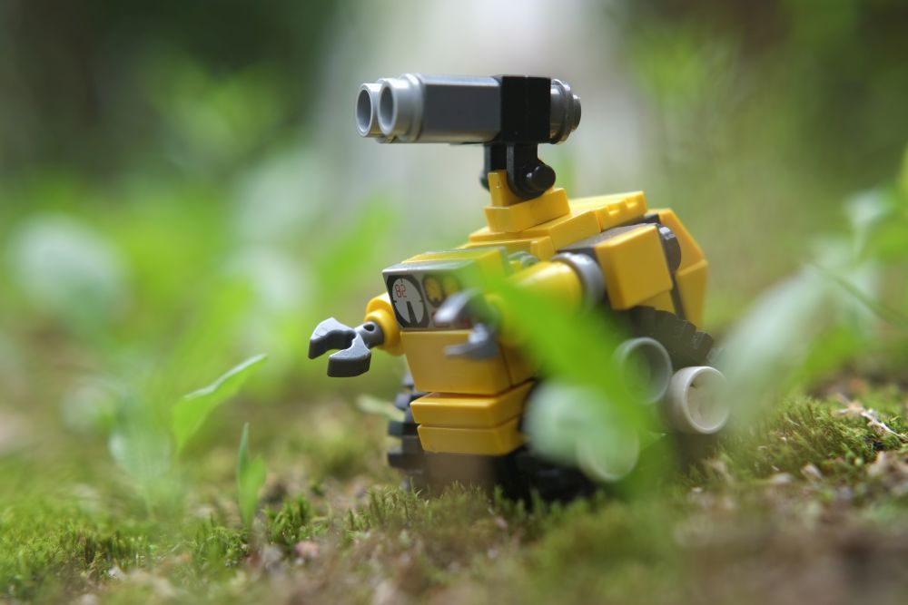 LEGO Wall-E MOC among foliage