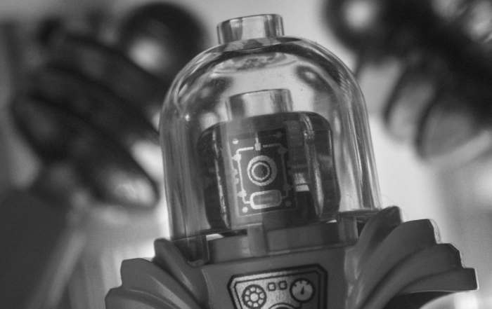 Portrait of LEGO built vintage sci-fi robot.