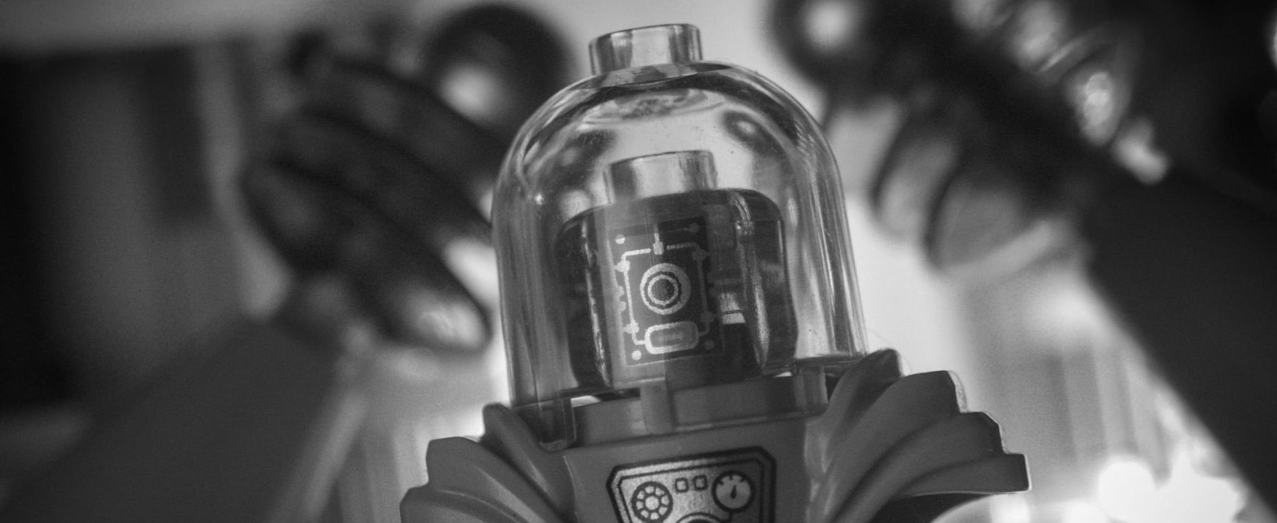 Portrait of LEGO built vintage sci-fi robot.