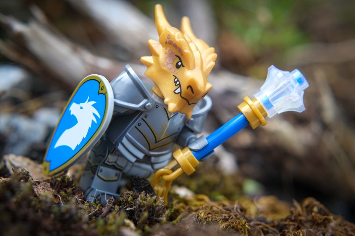 LEGO Dragonborn Paladin charging.