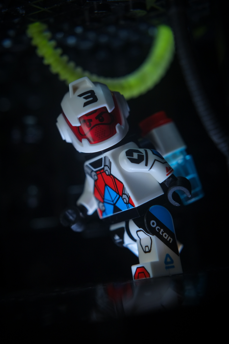 Jetpack Racer minifigure in and industrial-like, brick-built environment.