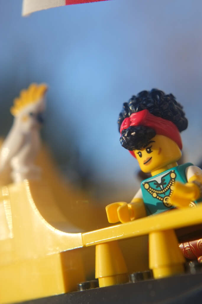 Pirate Quartermaster minifigure looks thoughtfully over the side of the ship.  